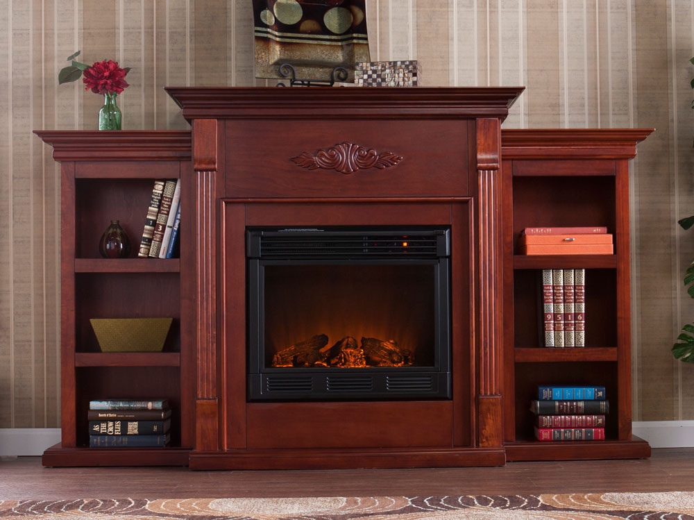 Media Center With Electric Fireplace
 Fredricksburg Mahogany Electric Fireplace Media Center
