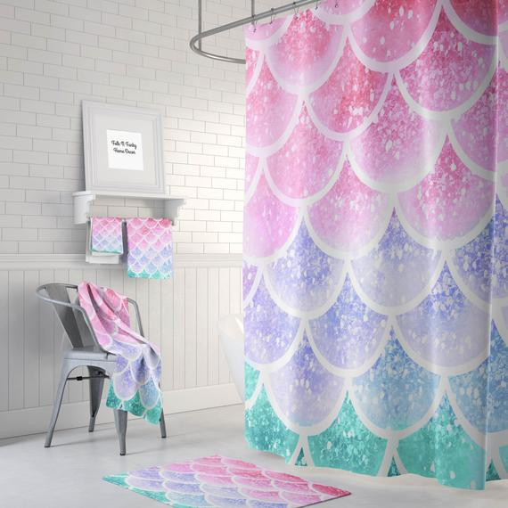Mermaid Bathroom Decor
 Pastel Mermaid Scales Shower Curtain Optional Bath Bath