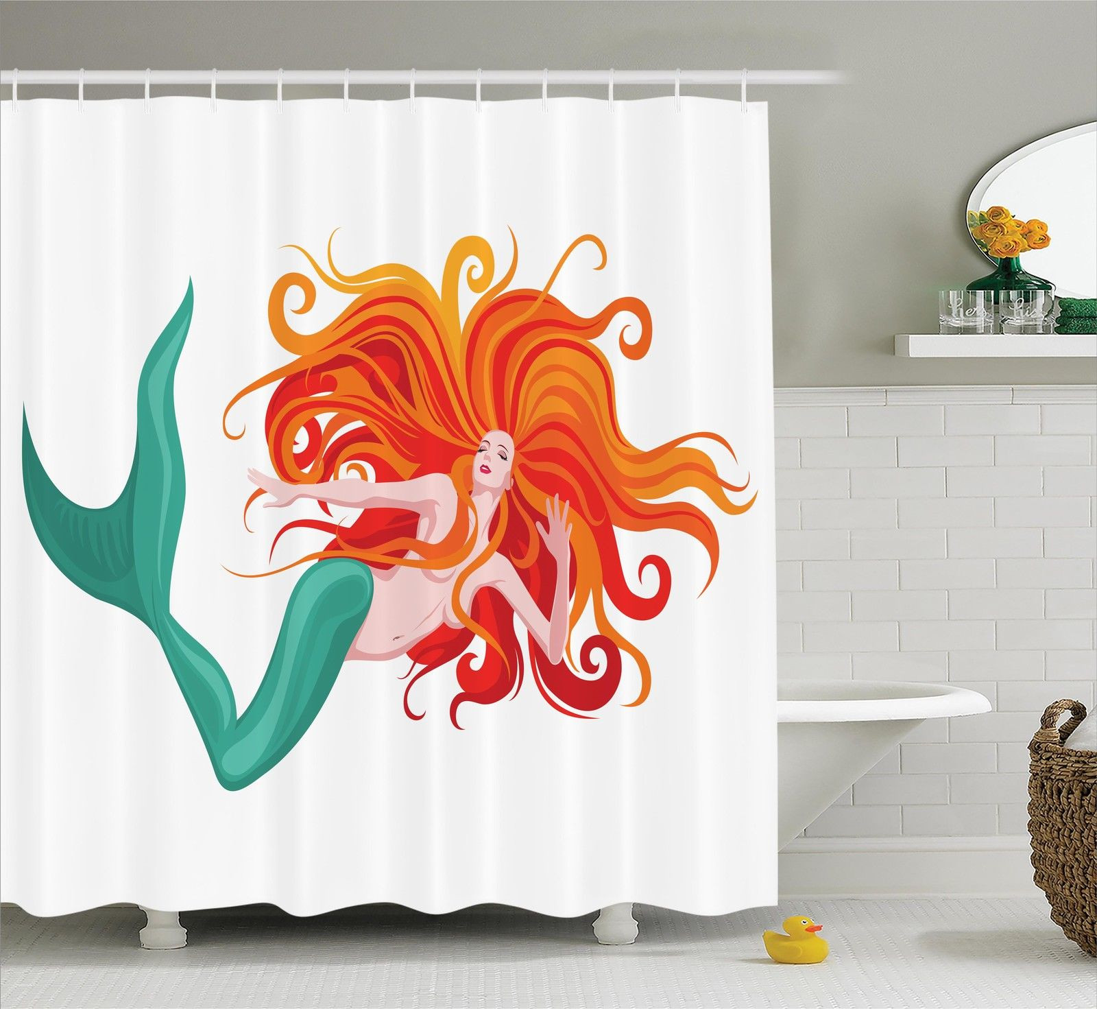 Mermaid Bathroom Decor
 Mermaid Decor Shower Curtain Set Illustration Red