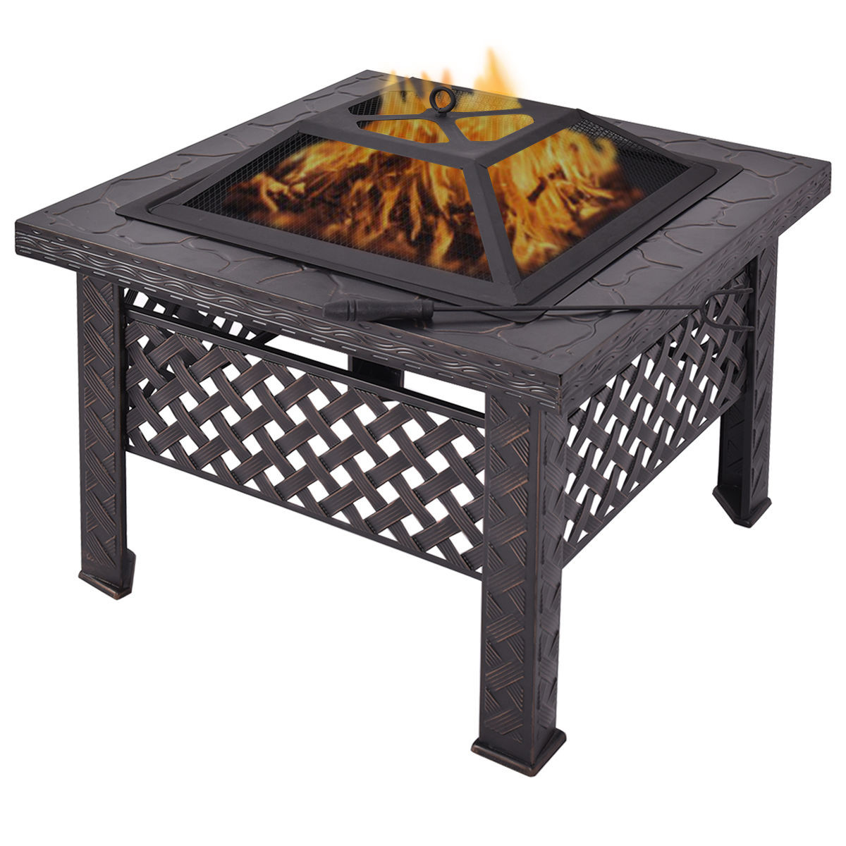 Mesh Firepit Covers
 GHP Outdoor Black 26"Lx26"Wx25"H Steel Frame Square Fire