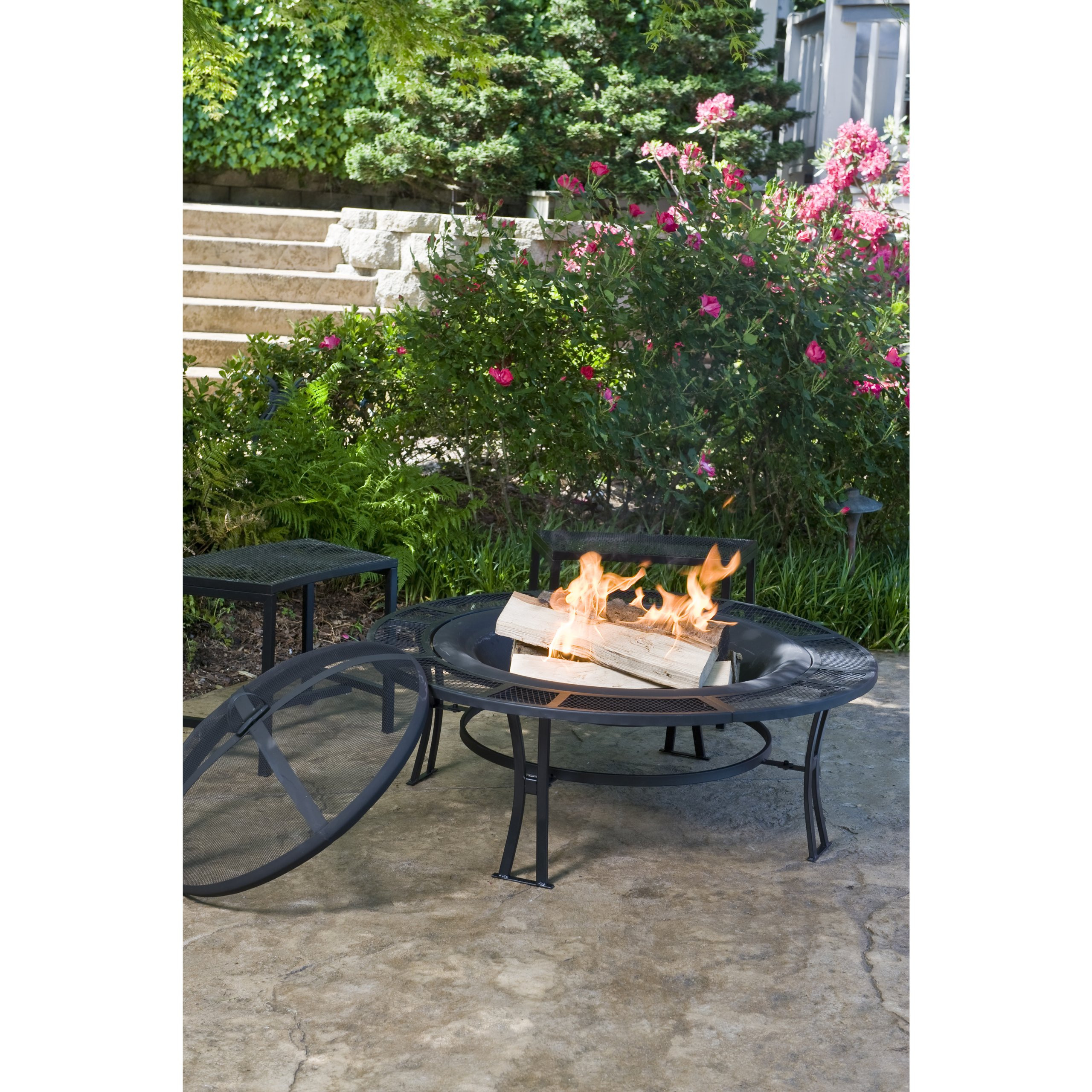 Mesh Firepit Covers
 CobraCo Steel Mesh Rim Fire Pit and Two Bench Set with