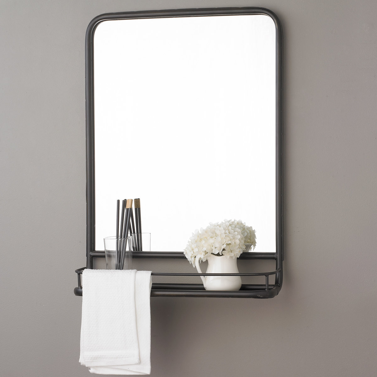 Metal Framed Bathroom Mirrors
 Metal Mirror with Shelf Small Shades of Light