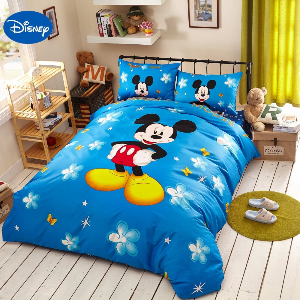 Mickey Mouse Decor For Bedroom
 Blue Disney Cartoon Mickey Mouse 3D Print Bedding Set for