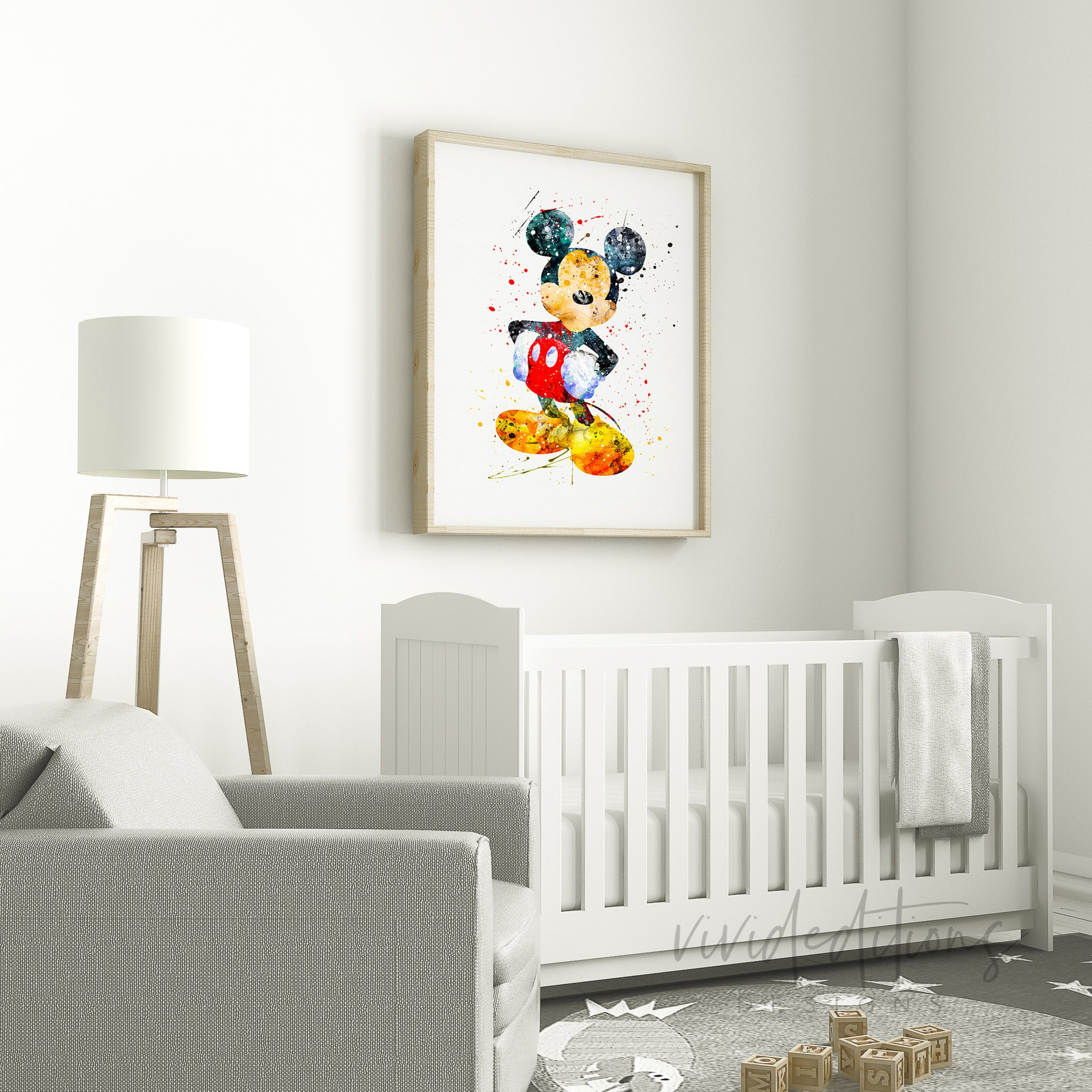 Mickey Mouse Room Decor For Baby
 Mickey Mouse Print Watercolor Art Nursery Kids Bedroom