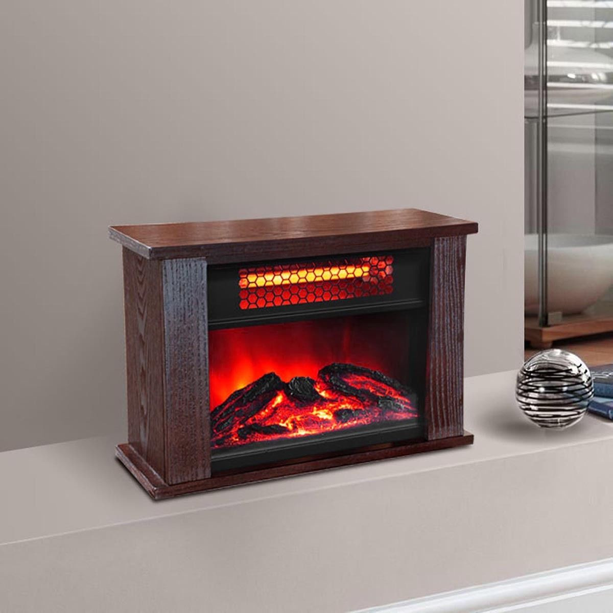 Mini Electric Fireplace Heater
 750 Watt Infrared Mini Fireplace Heater