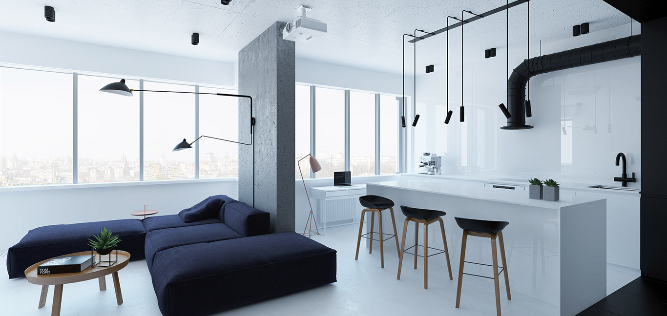 Minimalist Living Room Apartment
 Minimalist apartment in Kiev Ukraine boasts modern