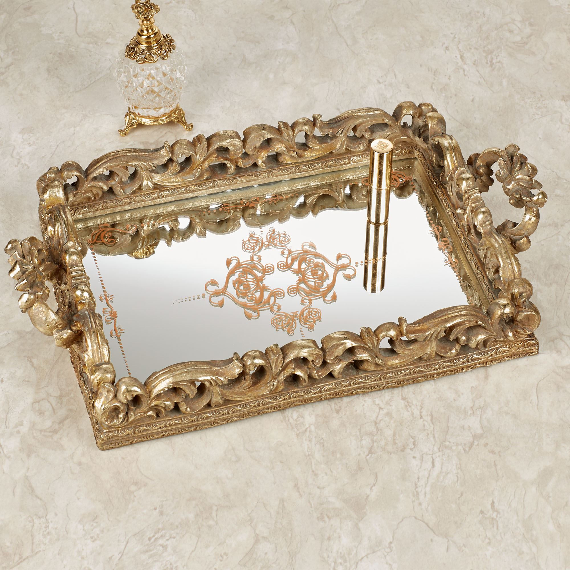 Mirrored Bathroom Tray
 Elaine Venetian Gold Mirrored Vanity Tray