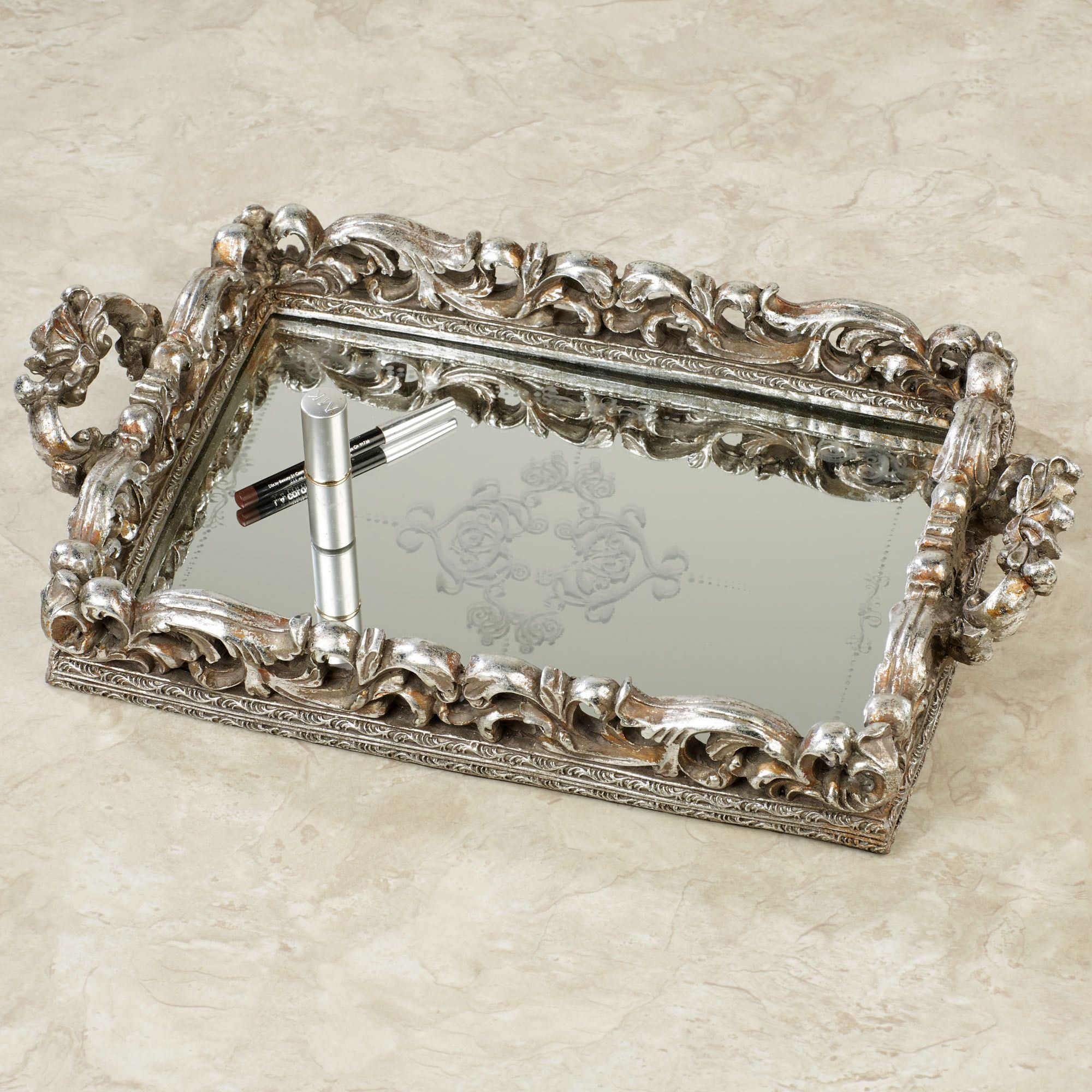 Mirrored Bathroom Tray
 Elaine Antique Silver Mirrored Vanity Tray