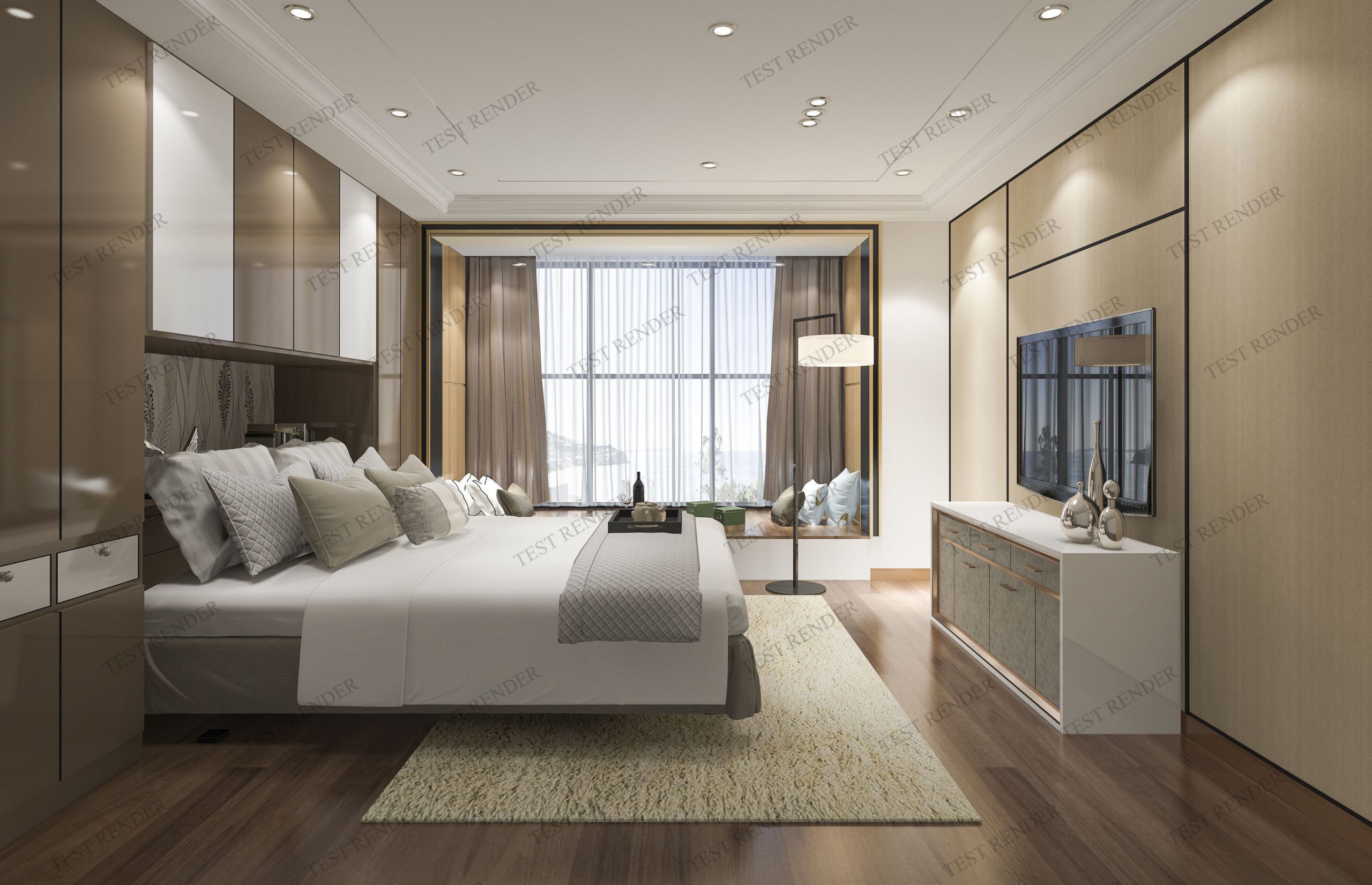 Modern Bedroom Suites
 luxury modern bedroom suite in hotel with chinese style 3D