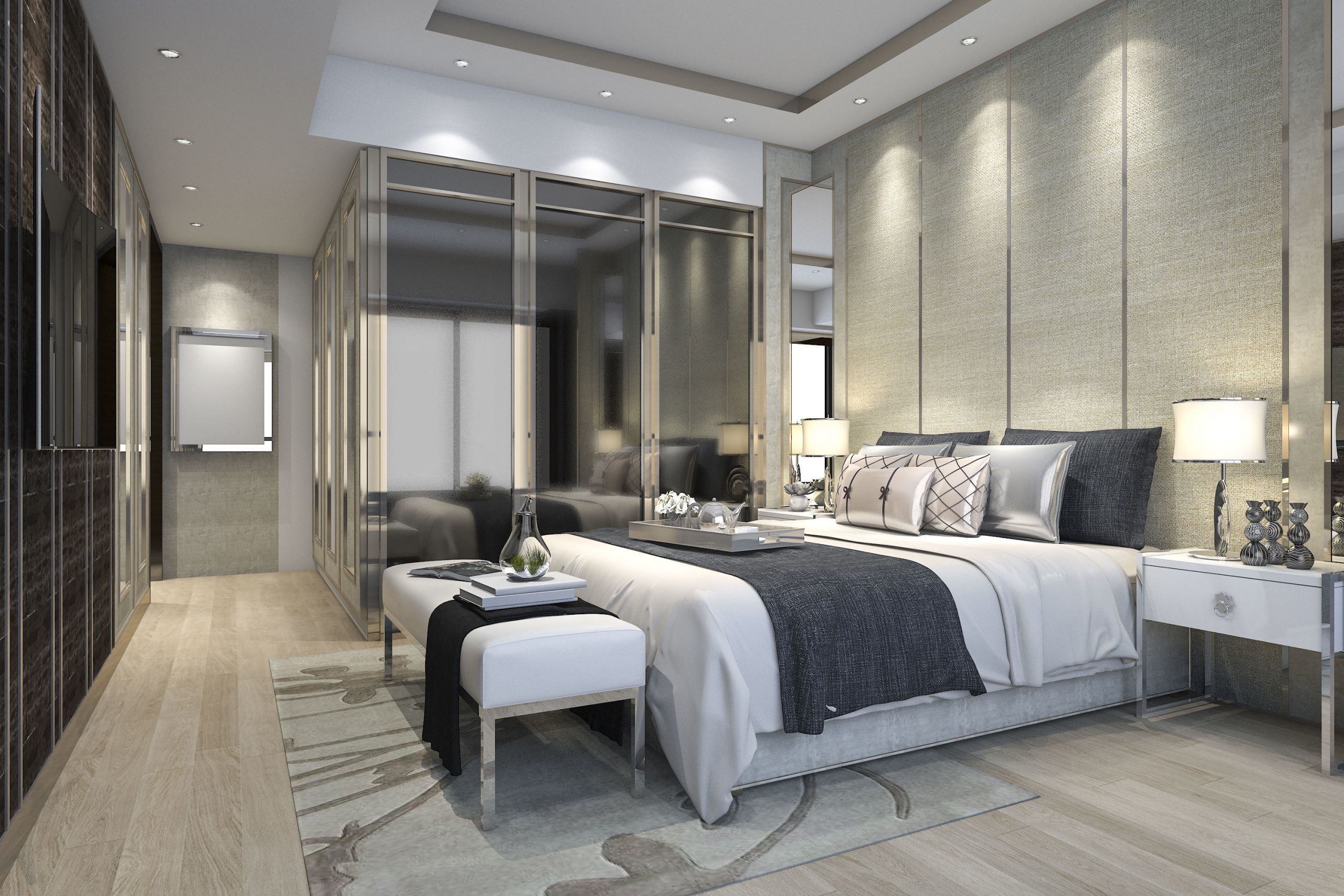 Modern Bedroom Suites New Luxury Modern Bedroom Suite In Hotel with Wardrobe 3d