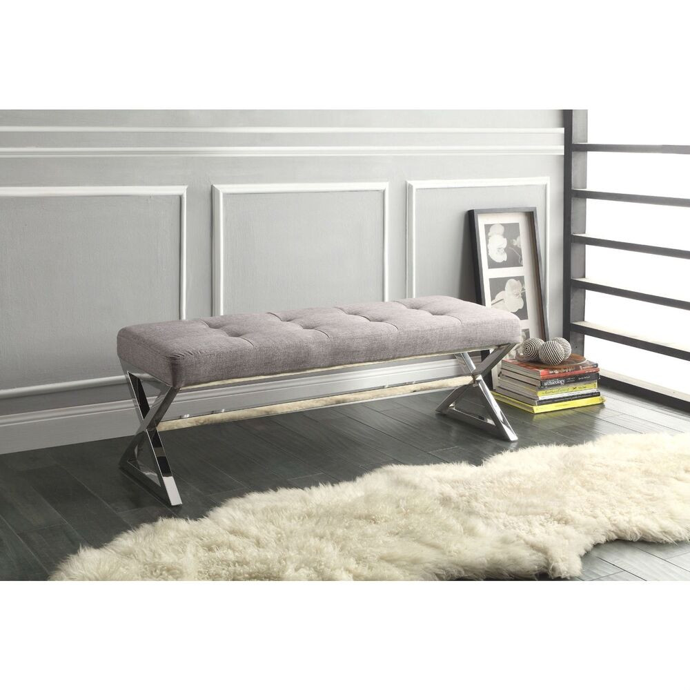 Modern Benches For Living Room
 Modern Living Room Metal Bench with Button Tufted Grey