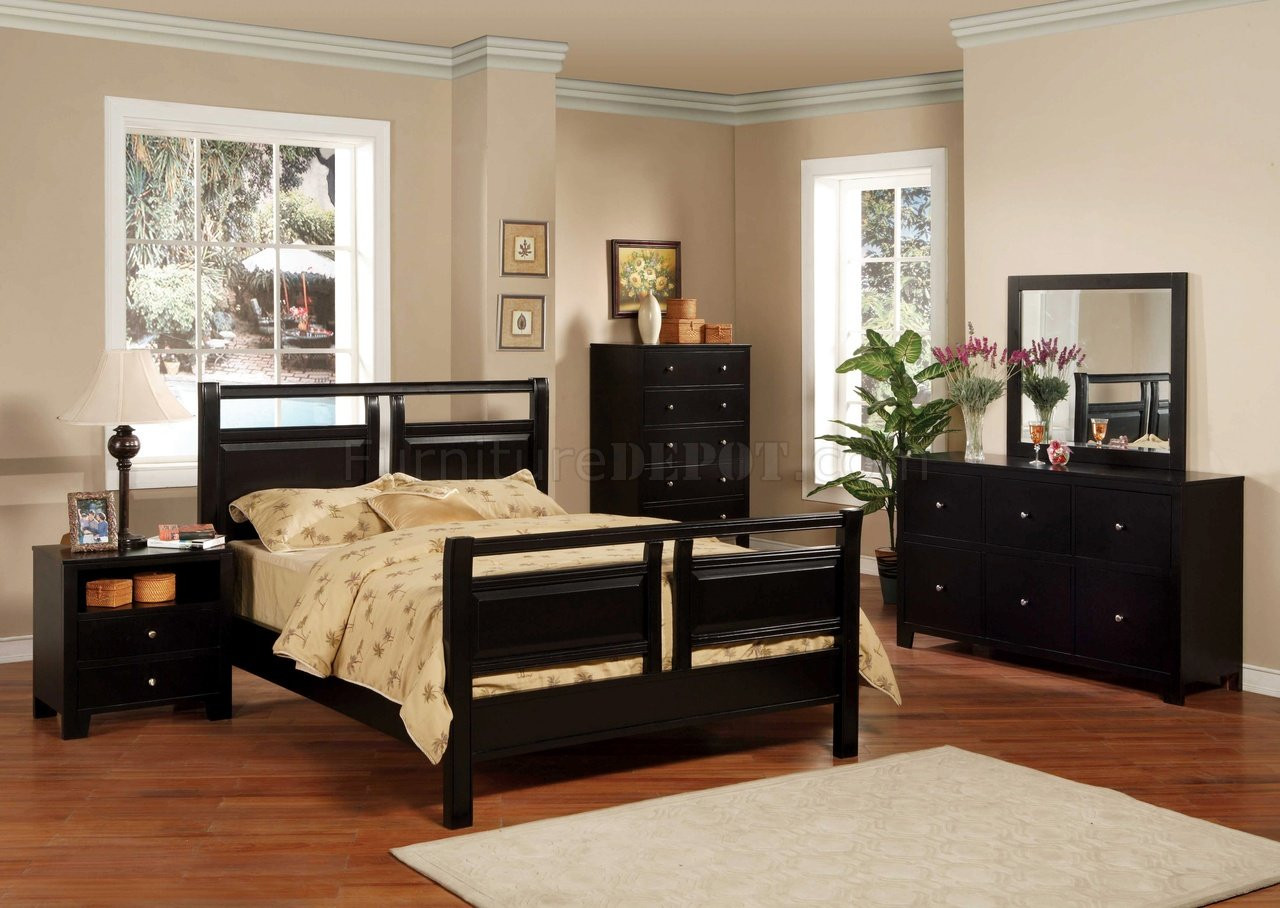 Modern Black Bedroom Set
 Black Finish Modern 5Pc Bedroom Set w Queen or Full Bed