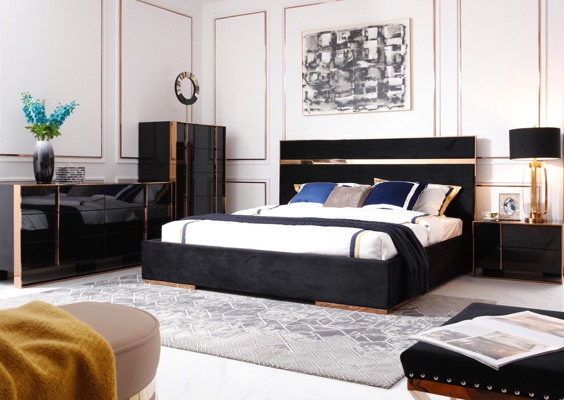 Modern Black Bedroom Set
 Nova Domus Cartier Modern Black & Rosegold Bedroom Set