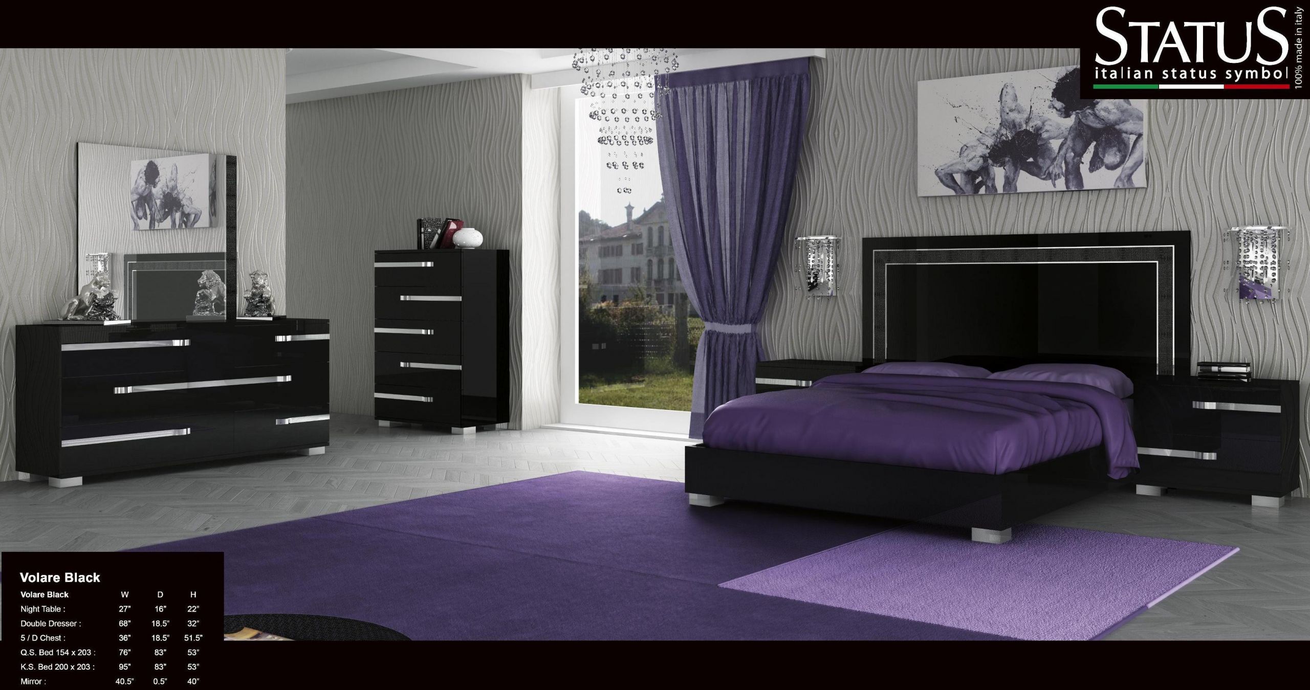 Modern Black Bedroom Set
 VOLARE KING SIZE MODERN BLACK BEDROOM SET 5PC MADE IN