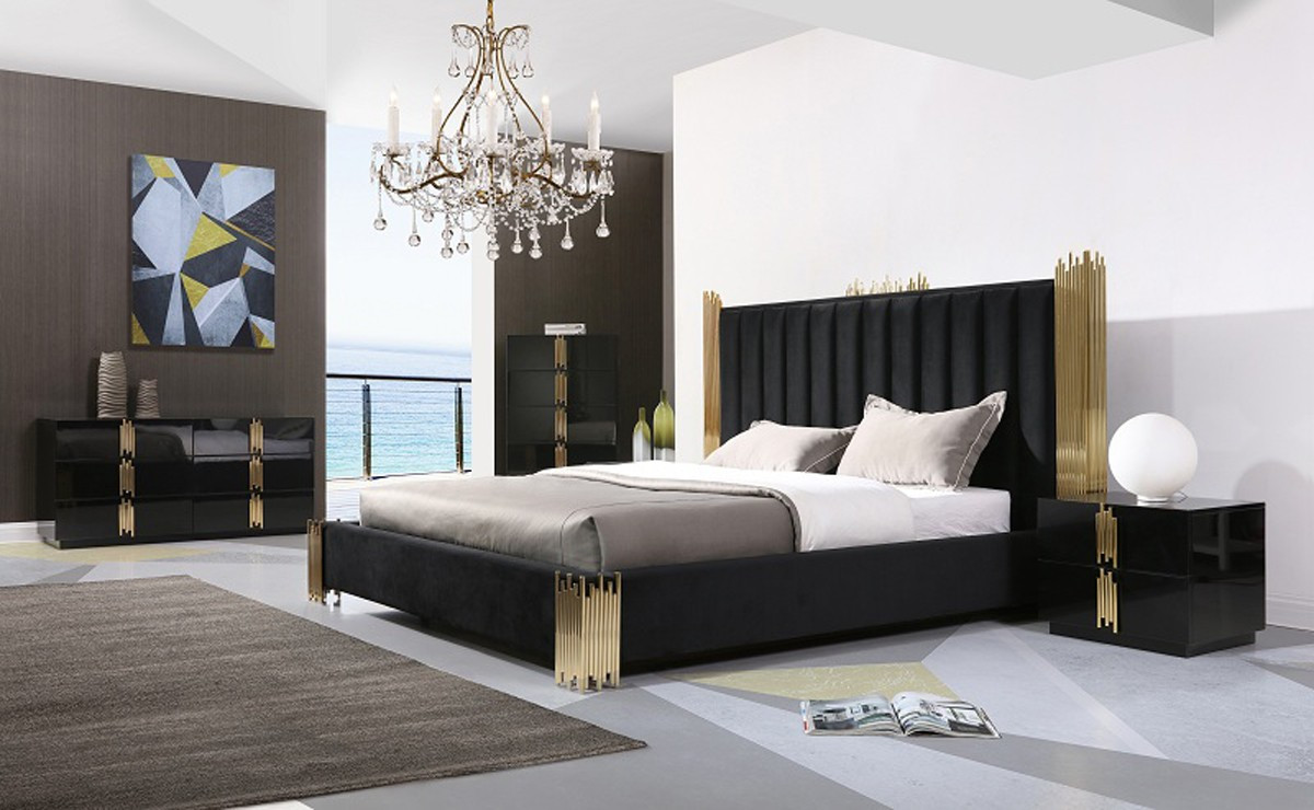 Modern Black Bedroom Set
 Modrest Token Modern Black & Gold Bedroom Set