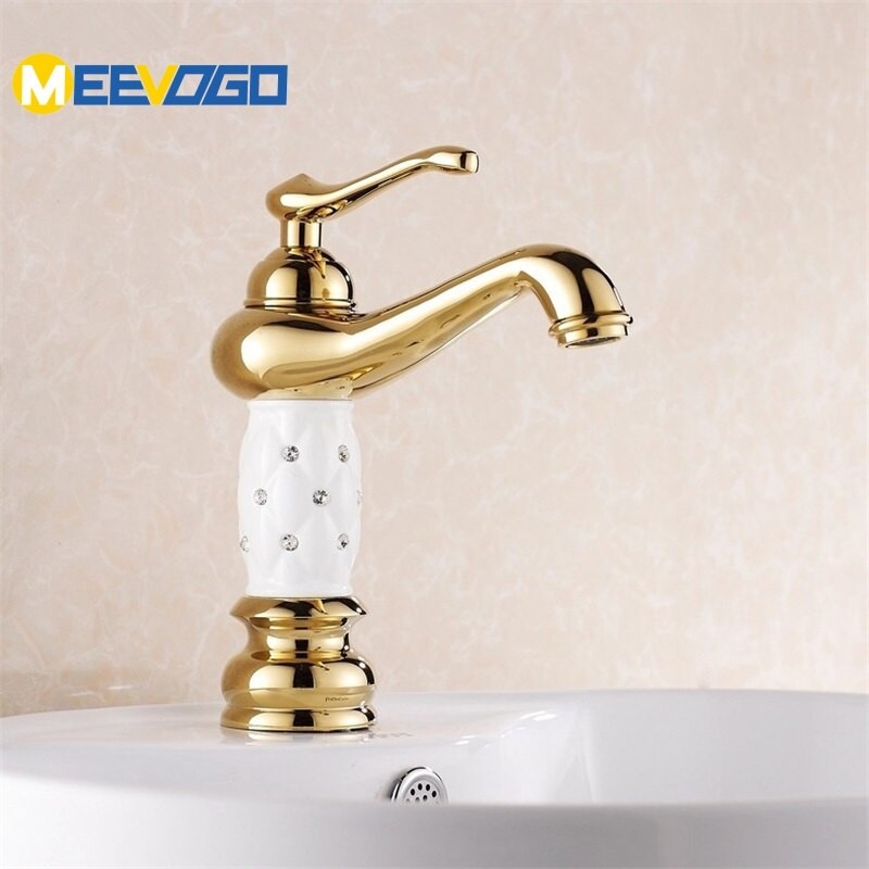 Modern Brass Bathroom Faucet
 MEEVOGO Euro Style Modern Brass Gold Basin Faucets