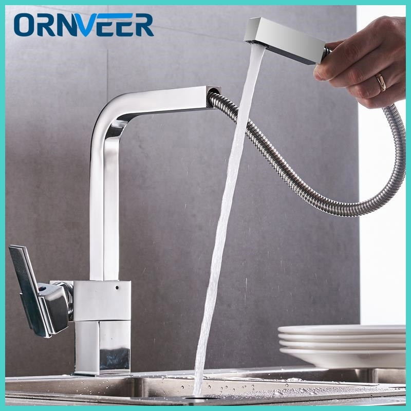 Modern Brass Kitchen Faucet
 2018 Modern New chrome pull out kitchen faucet square