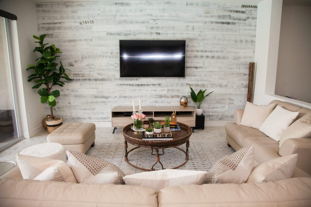 Modern Chic Living Room
 Transitional Living Room Stikwood Accent Wall