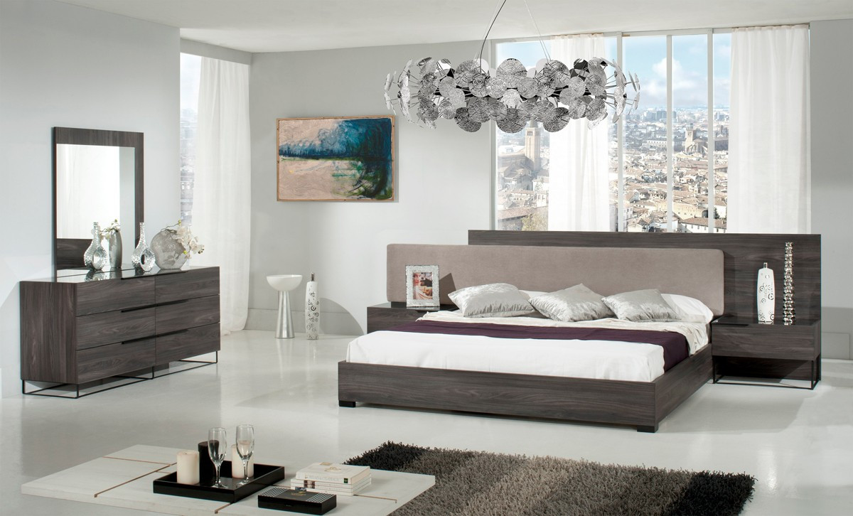 Modern Grey Bedroom
 Nova Domus Enzo Italian Modern Grey Oak & Fabric Bed w