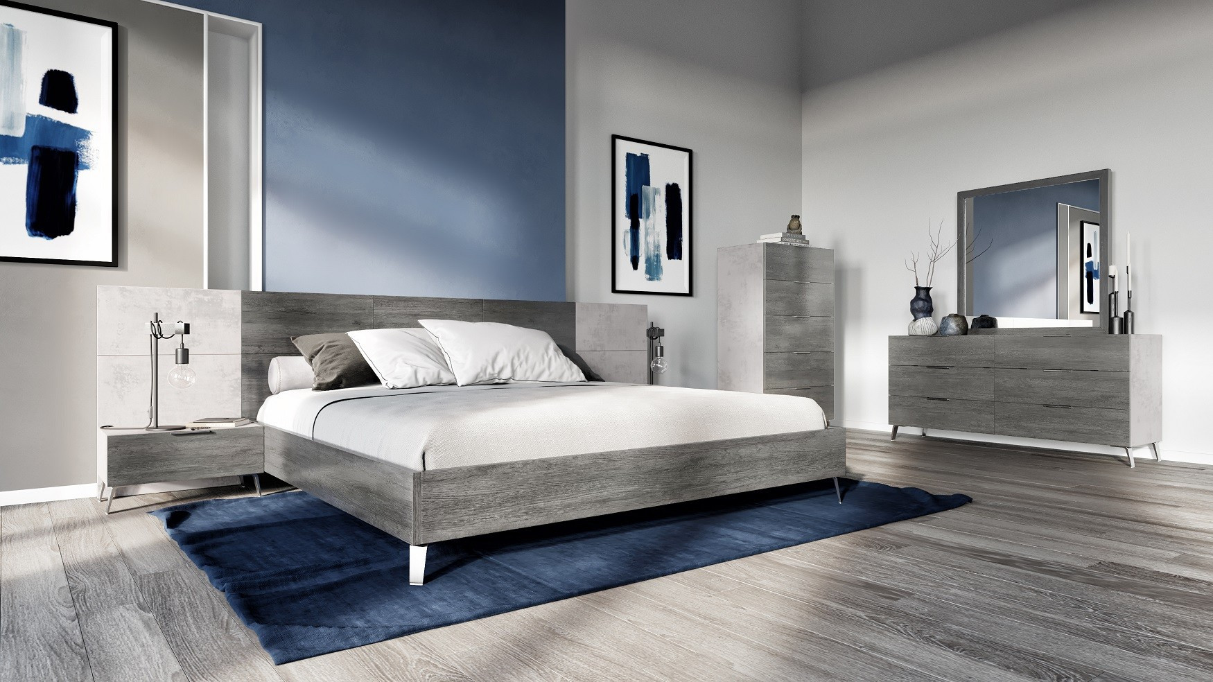 Modern Grey Bedroom
 Nova Domus Bronx Italian Modern Faux Concrete & Grey