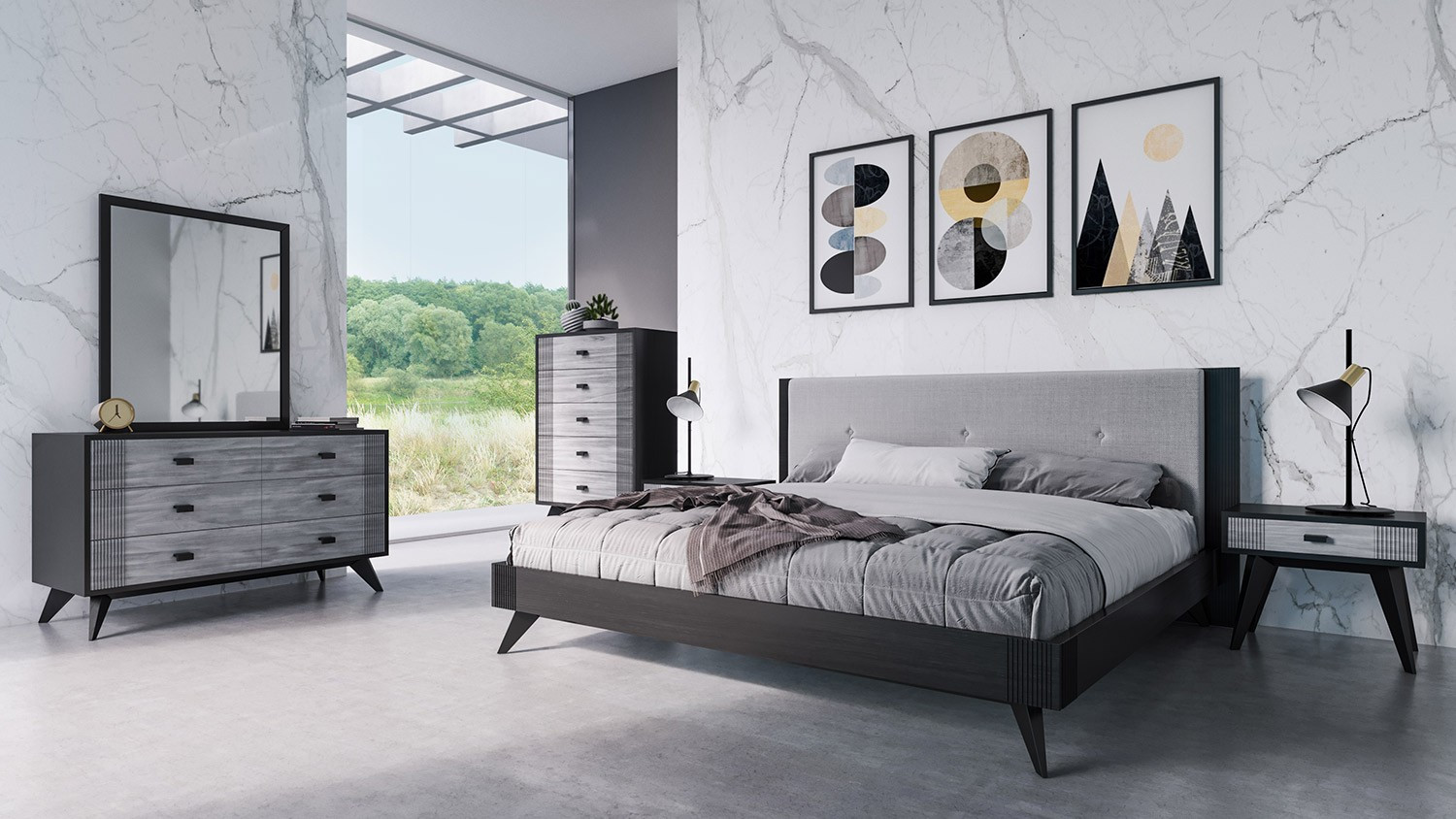 Modern Grey Bedroom
 Nova Domus Panther Contemporary Grey & Black Bedroom Set