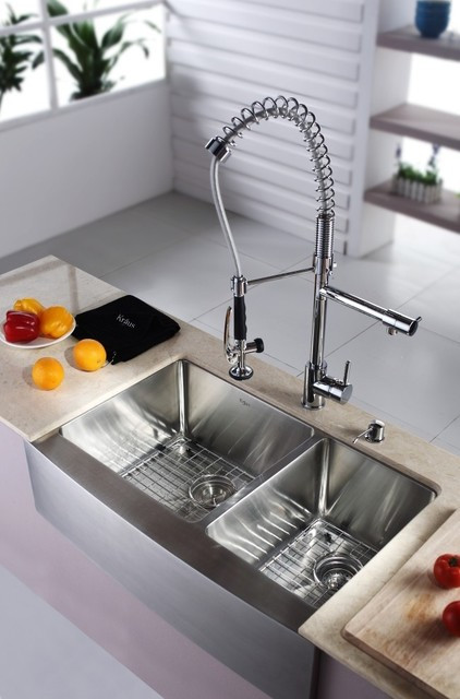 Modern Kitchen Sink Faucets
 Kraus KHF203 33 KPF1602 KSD30CH 33 inch Farmhouse Double