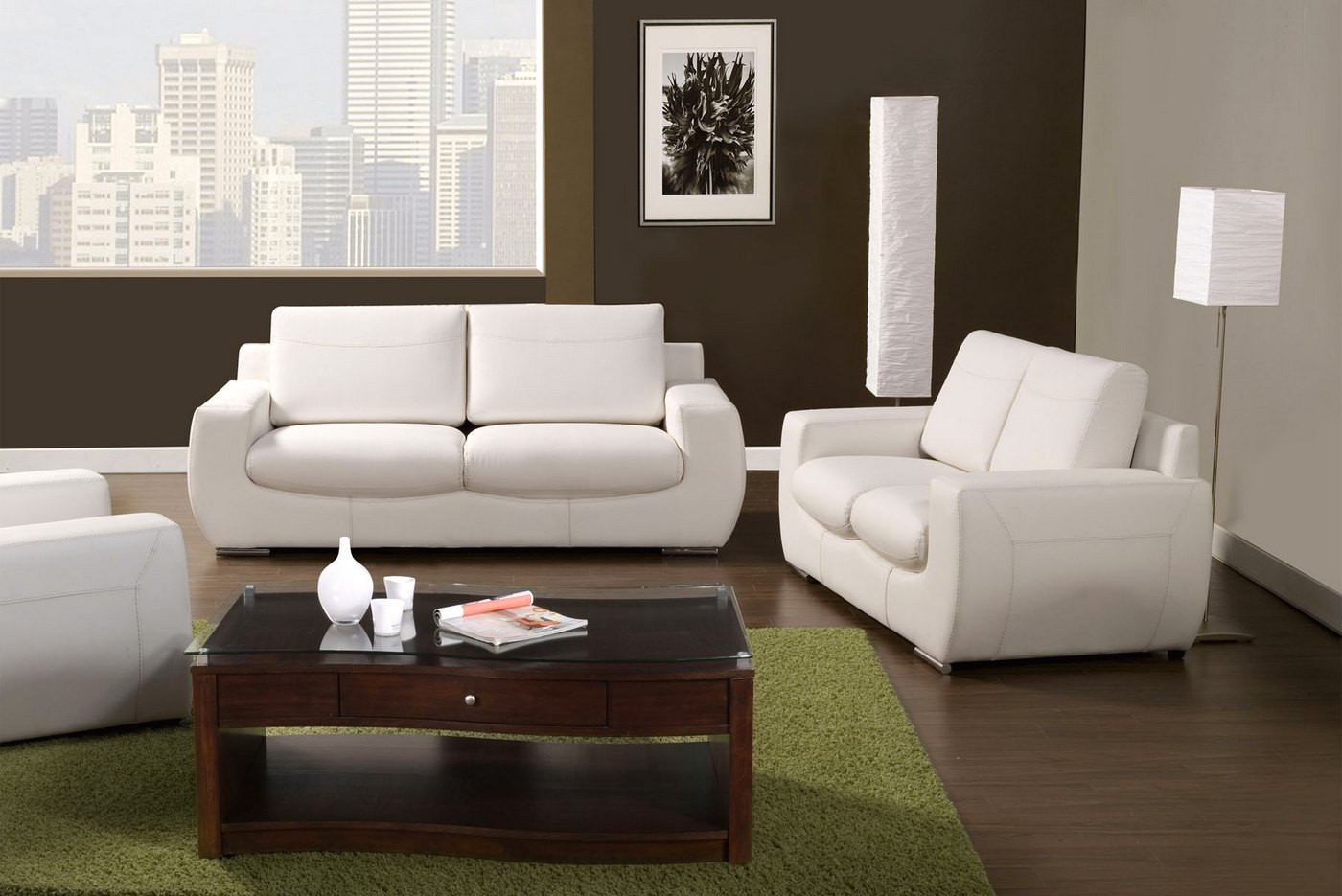 Modern Living Room Set
 Tekir Contemporary White Living Room Set with Bonded