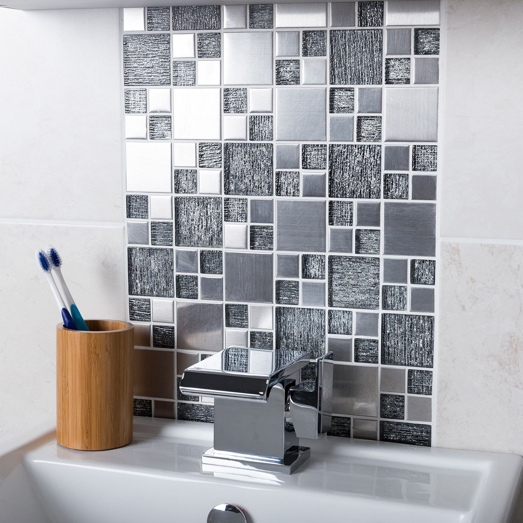 Mosaic Bathroom Tile
 Gleam Grey Silver Modular Mosaic Tile Bathroom 300x300mm