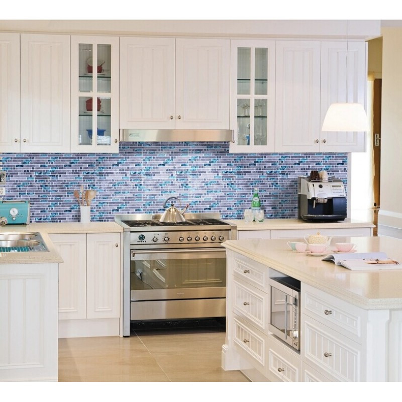 Mosaic Tile Backsplash Kitchen
 Grey Marble Stone Blue Glass Mosaic Tiles Backsplash