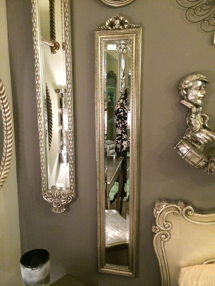 Narrow Bathroom Mirror
 Silver Bow Ornate Narrow Mirror Shabby Chic Slim Hall