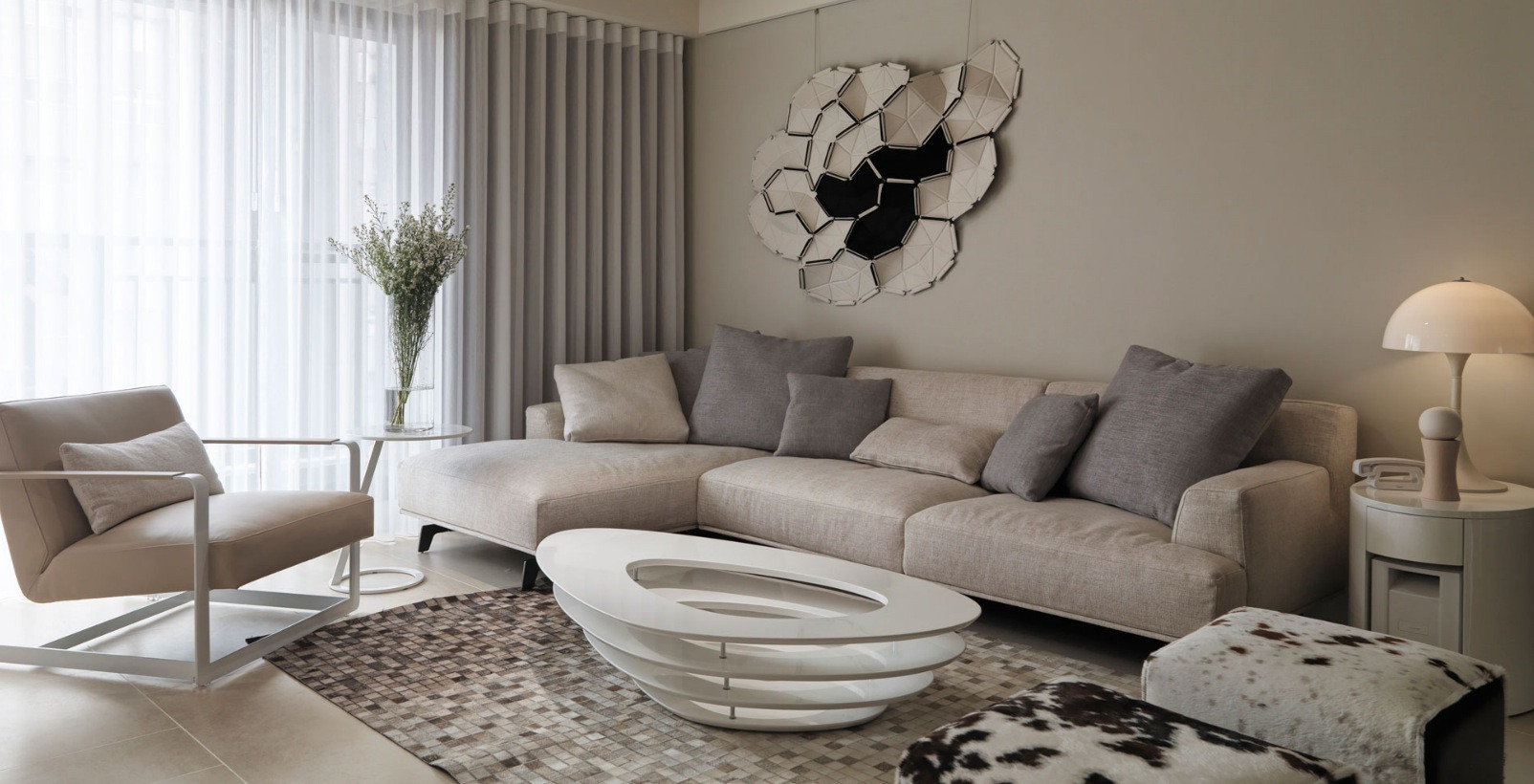 Neutral Color Living Room
 Neutral Contemporary Apartment by W C H Design Studio