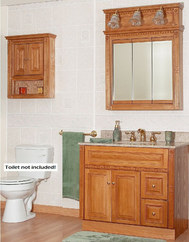 Oak Bathroom Mirror
 Newport Oak Bathroom 36" Vanity RH Drawers Medicine