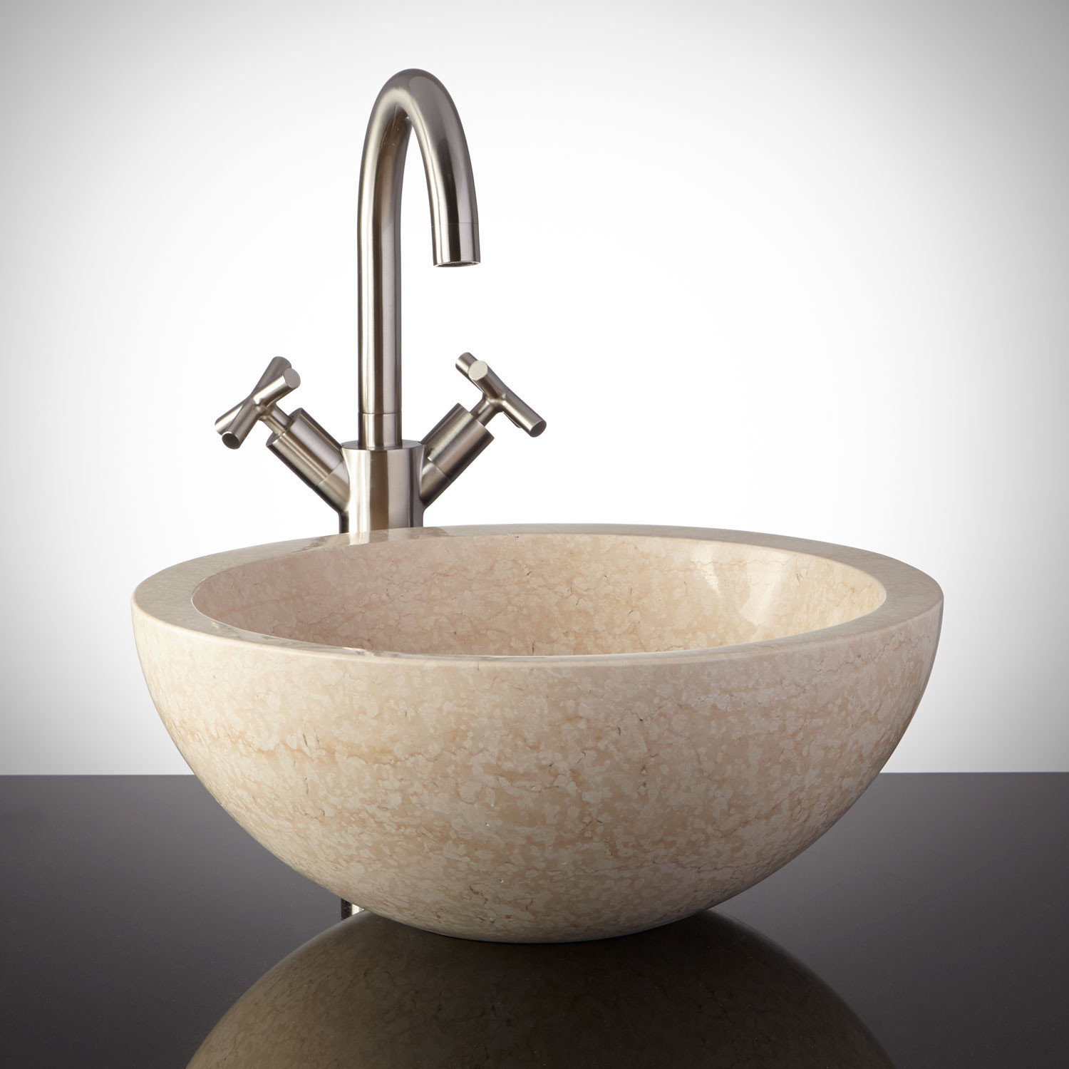 Offset Drain Bathroom Sink
 Round fset Rim Polished Marble Vessel Sink Vessel