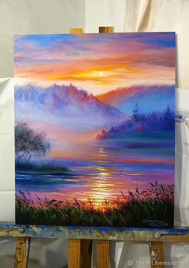Oil Paintings Landscape
 Landscape Oil Painting on canvas "Sunset in the Fog