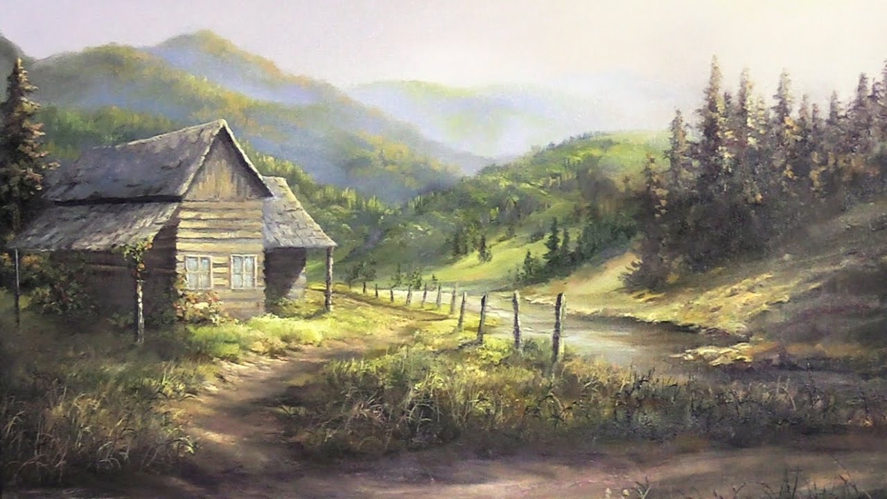 Oil Paintings Landscape
 Rustic Cabin Oil Painting