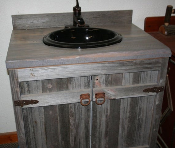 Old Barn Wood Bathroom Vanity
 Weathered Gray Reclaimed Wood Bathroom by BarnWoodFurniture72
