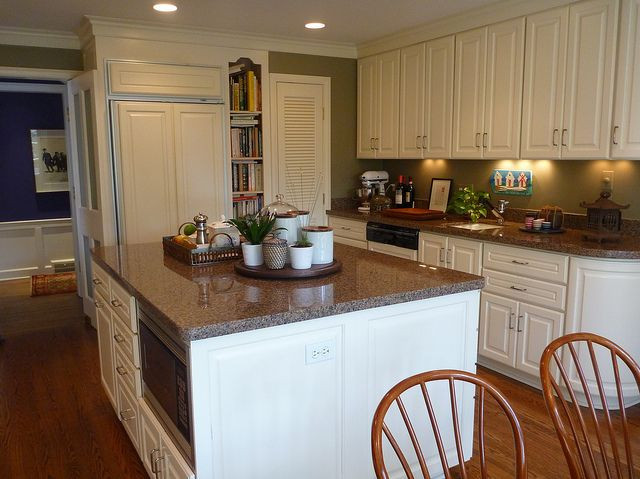Olive Green Kitchen Walls
 White Kitchen cabinets brown counters olive green walls
