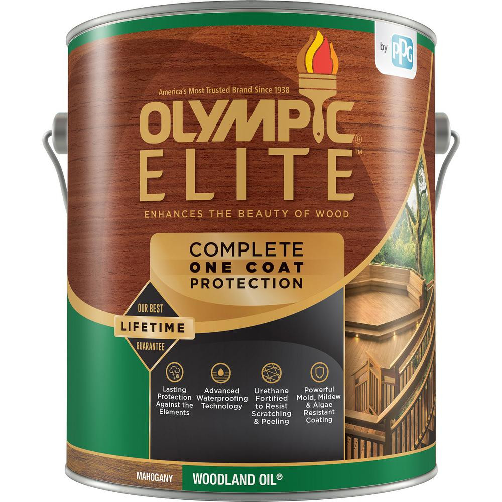 Olympic Deck Paint
 Olympic Elite 1 gal Mahogany Woodland Oil Transparent