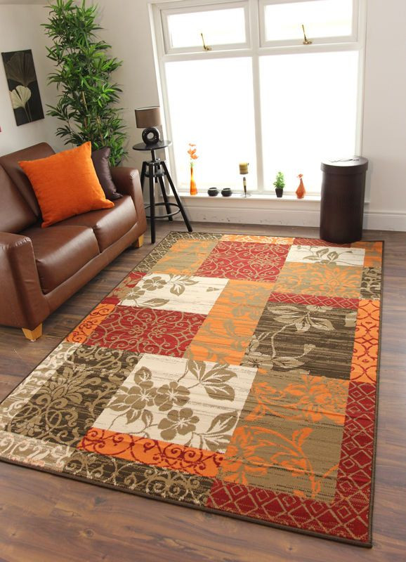 Orange Rugs For Living Room
 New Warm Red Orange Modern Patchwork Rugs Small