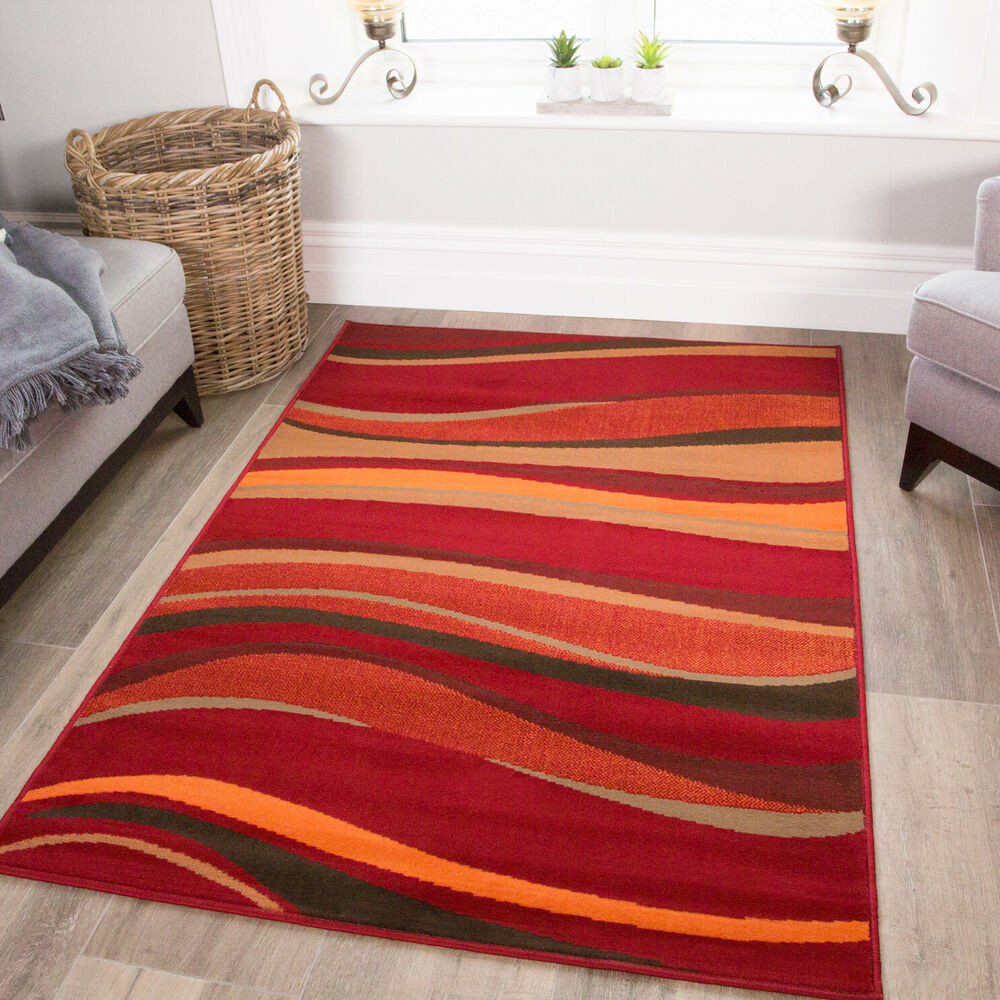 Orange Rugs For Living Room
 Warm Red Brown Terracotta Orange Waves Soft Non Shed Cheap