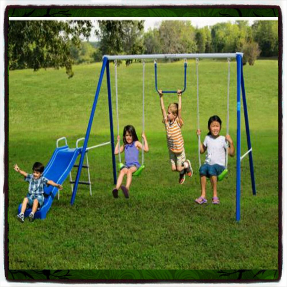 Outdoor Kids Swing
 Swing Set Playground Outdoor Swingset Play Backyard Slide