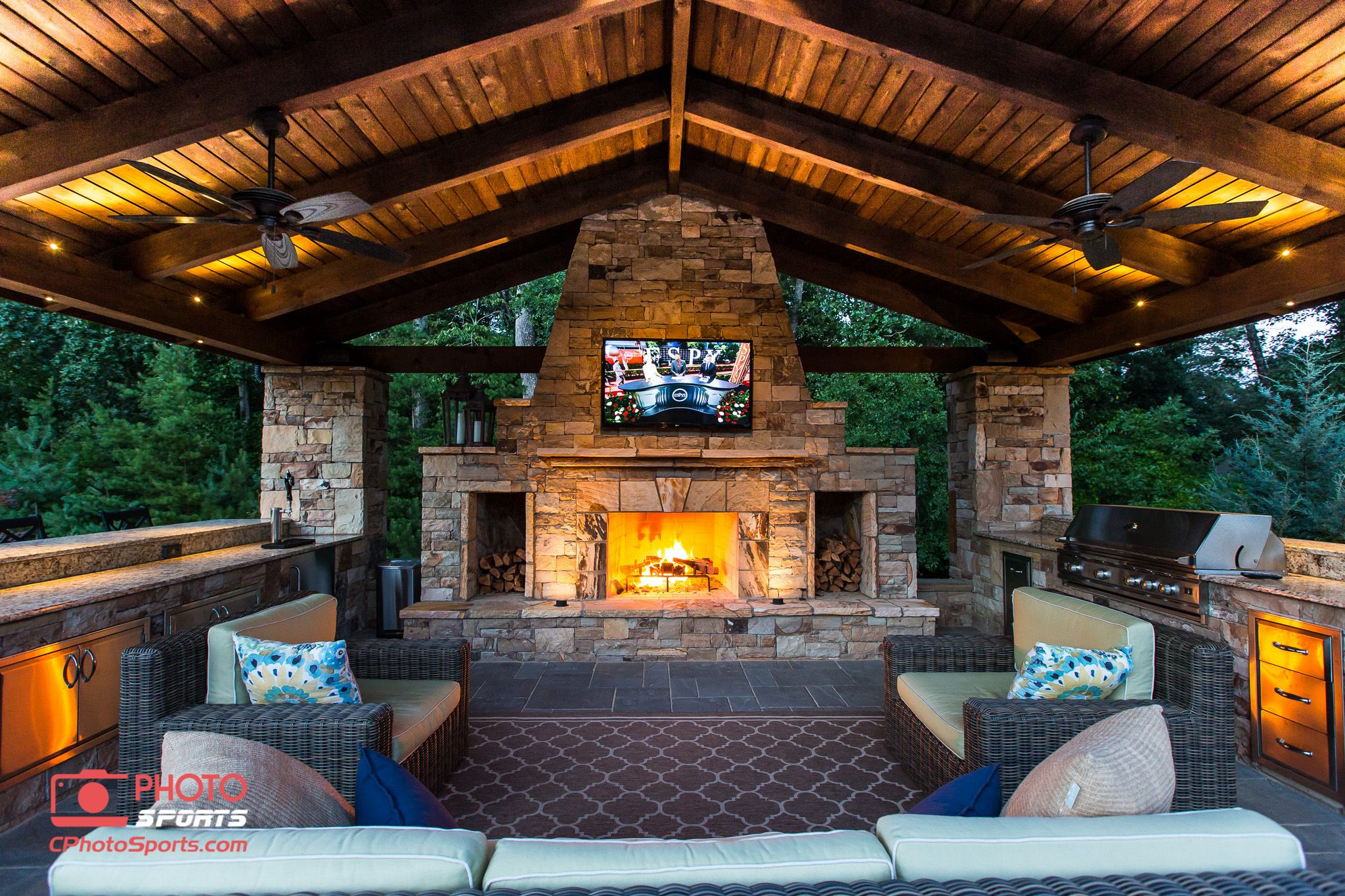 Outdoor Kitchen And Fireplace Ideas
 A pavilion with an outdoor kitchen fireplace and an