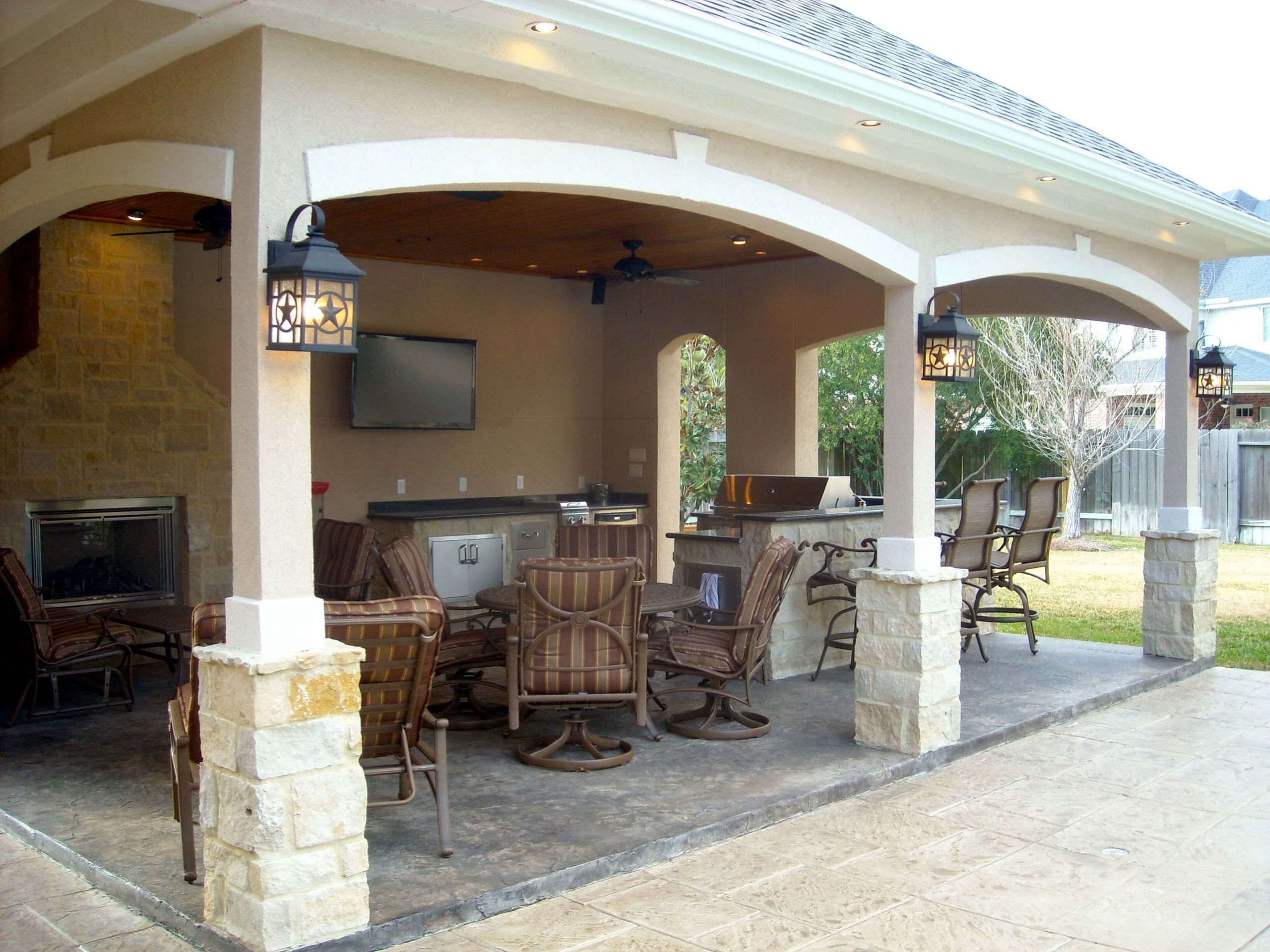 Outdoor Kitchen Fireplace
 Pool House With Outdoor Kitchen & Fireplace In Cypress
