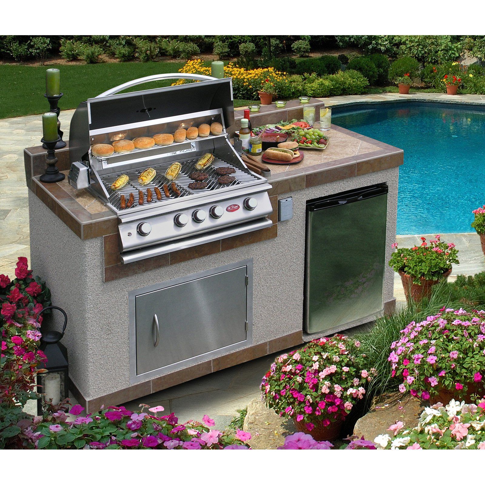 Outdoor Kitchen Refrigerator
 Cal Flame Outdoor Kitchen 4 Burner Barbecue Grill Island