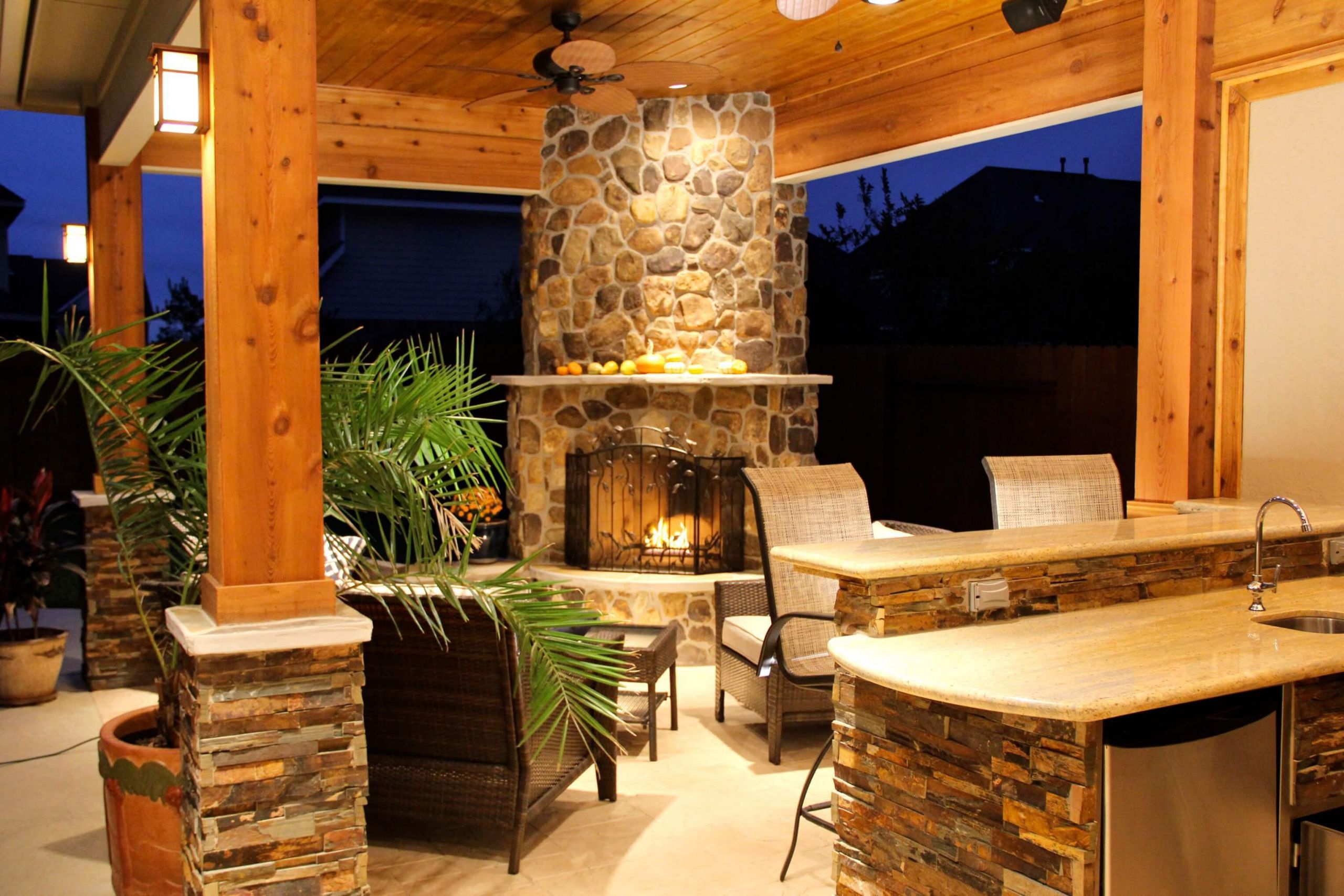 Outdoor Kitchen With Fireplace Designs
 Patio Cover with Fireplace and Kitchen in Firethorne