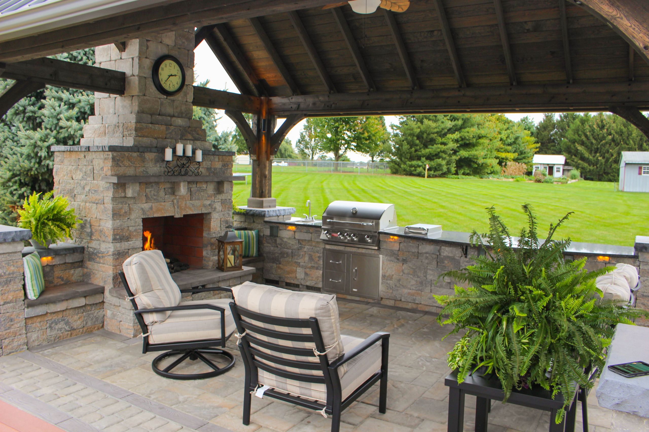 Outdoor Kitchen With Fireplace Designs
 Outdoor Patio with Pavilion