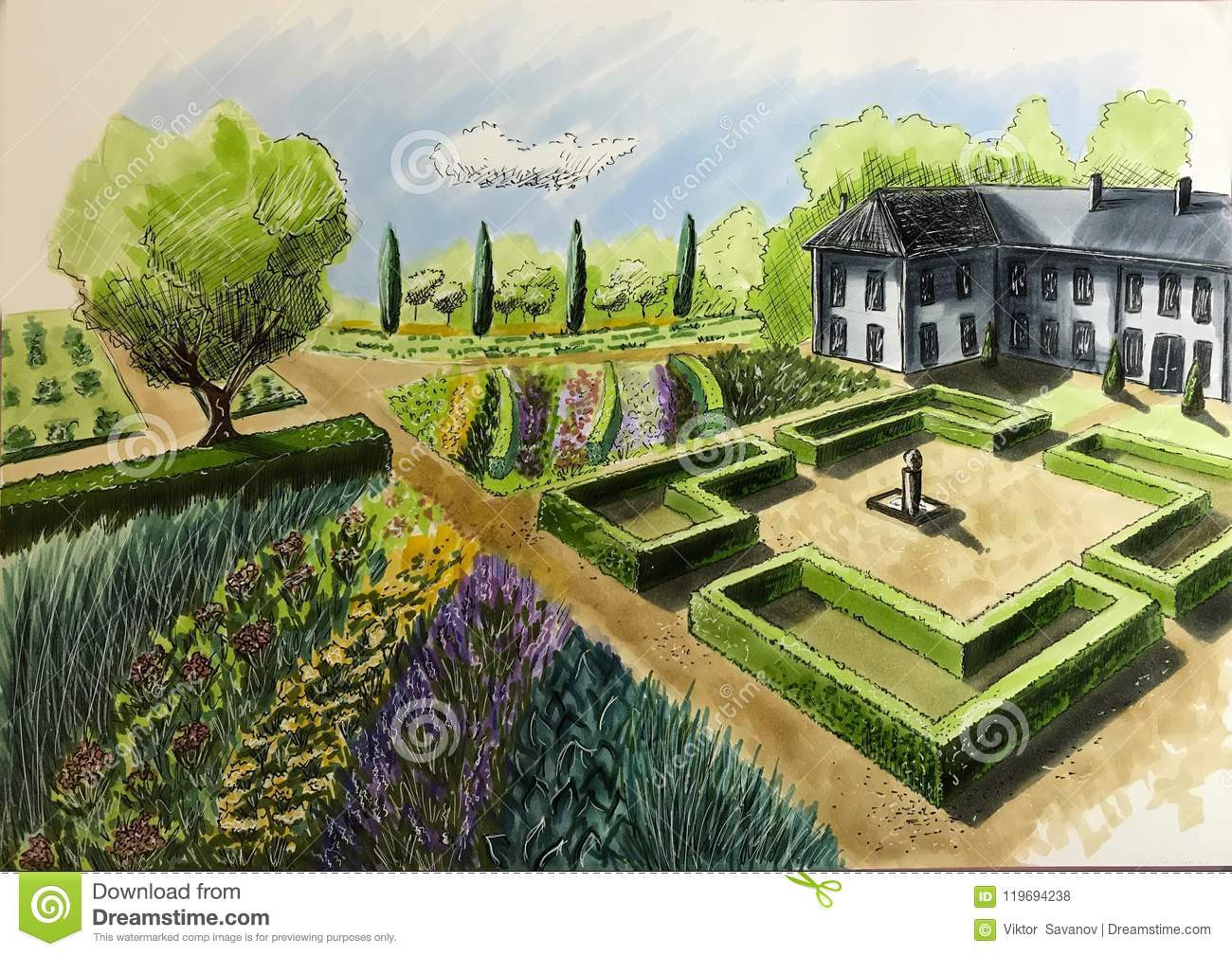 Outdoor Landscape Drawing
 Landscaping Drawing House Garden Cottage The View From