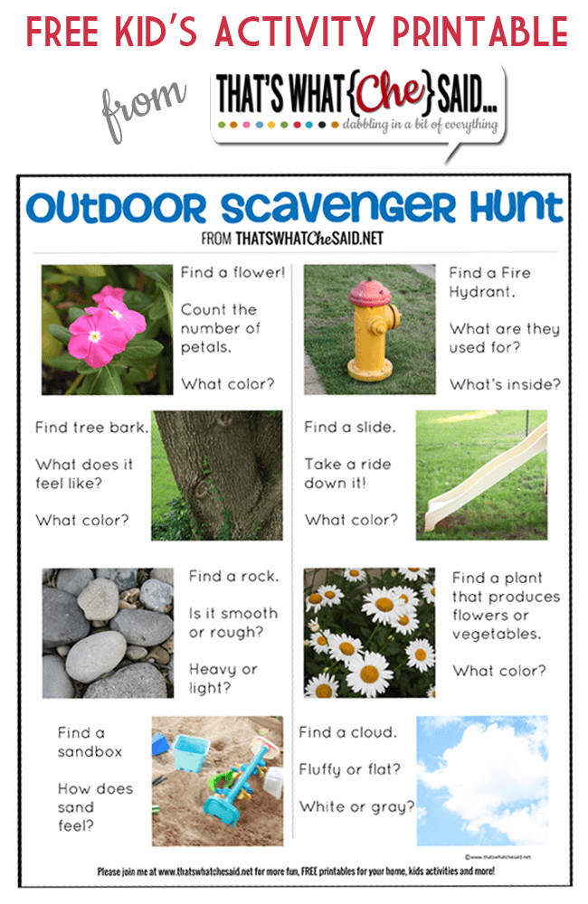 Outdoor Scavenger Hunt For Kids
 Outdoor Scavenger Hunt