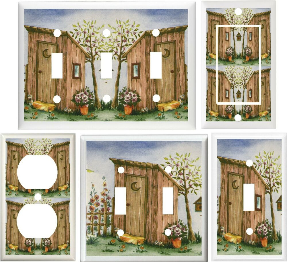 Outhouse Bathroom Decor
 OUTHOUSE BIRDHOUSE & FLOWERS BATH DECOR SWITCH OR OUTLET
