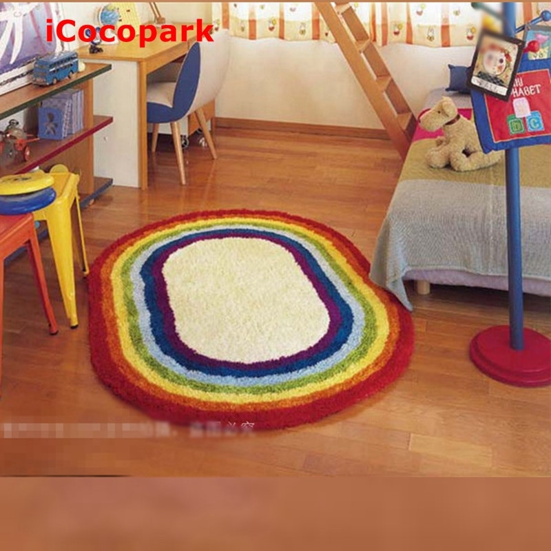 Oval Rugs For Living Room
 Beautiful rainbow rug Oval Imitation wool carpet Colorful